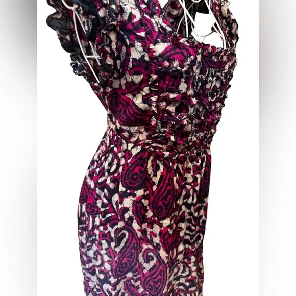 House Of Harlow 1960 Tiered Maxi Dress Tie Back Flutter Sleeve Purple Magenta XS - Picture 4 of 13